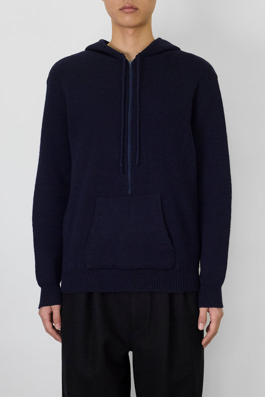 VINTAGE NAVY WOOL ZIP UP HOODIE MADE IN FRANCE