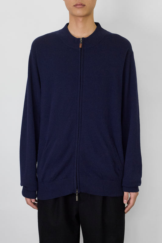 VINTAGE NAVY CASHMERE ZIP UP KNIT