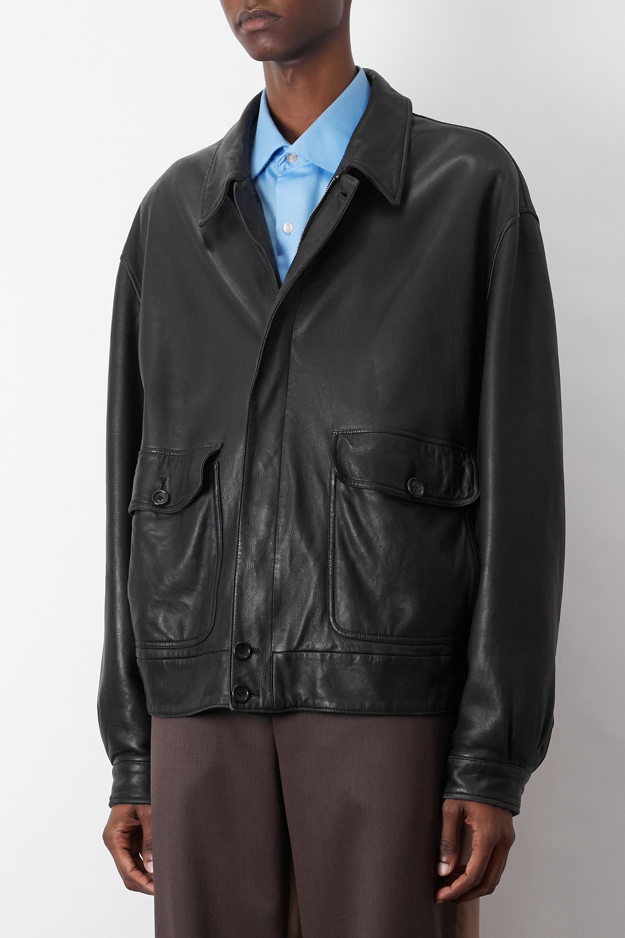 Vintage lether jacket black L Italia表記サイズ46