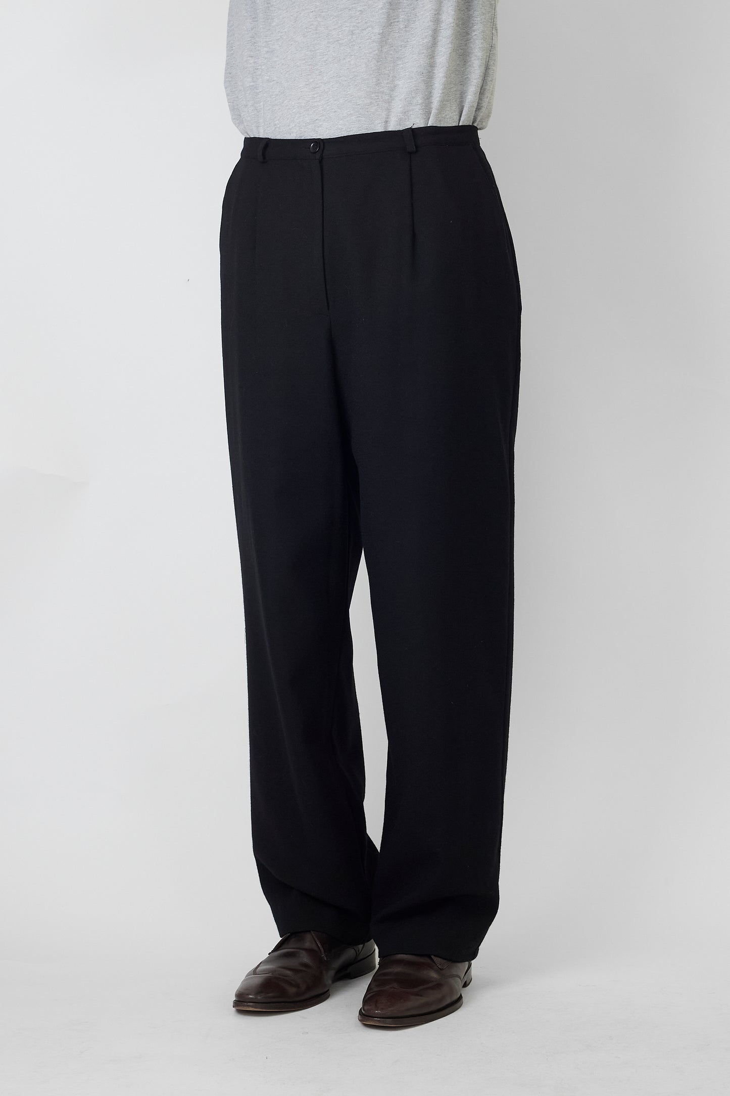 VINTAGE BLACK WOOL WIDE PANTS