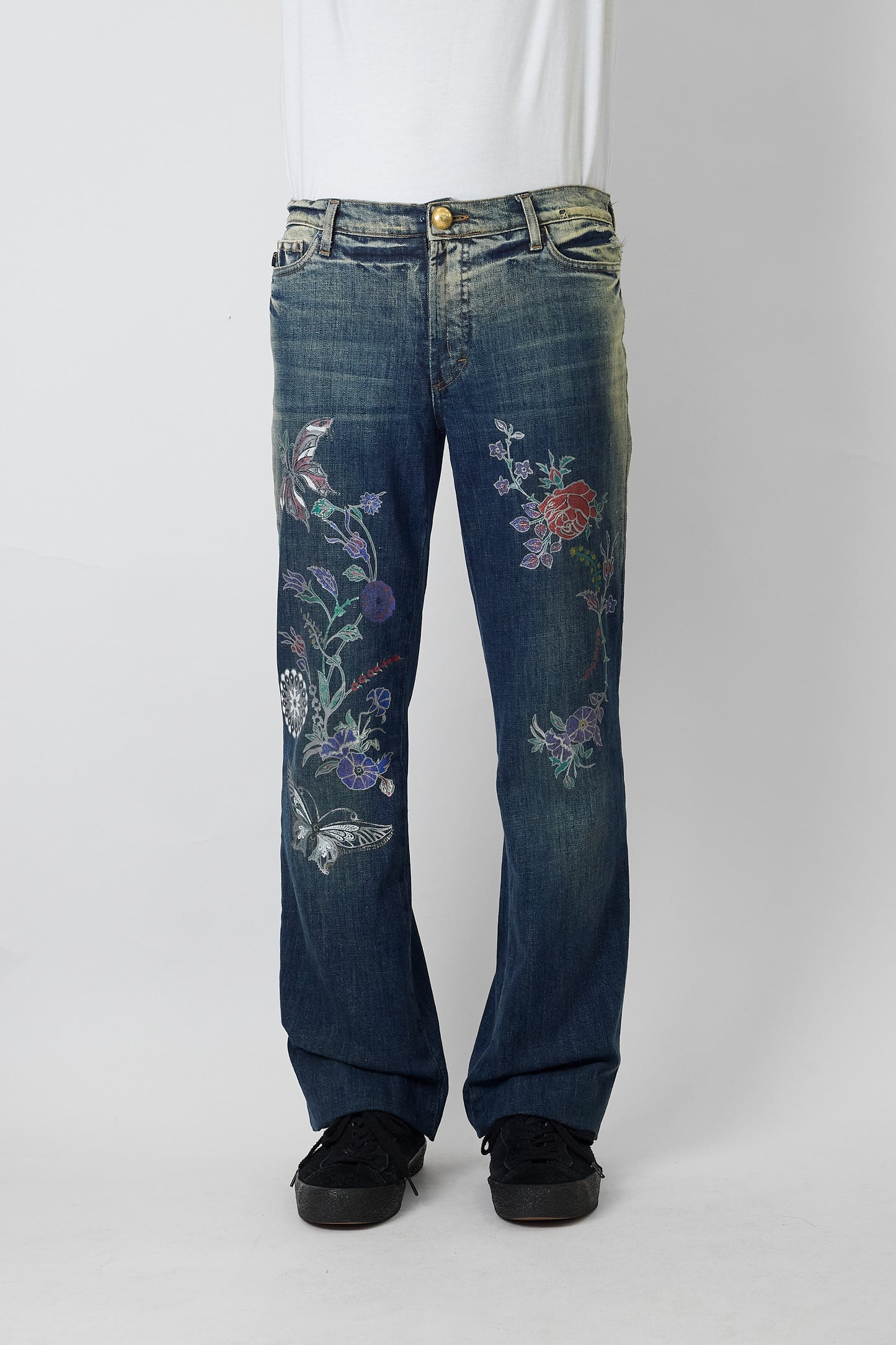 JUSTCAVALLI DESIGNED  BLUE DENIM WIDE PANTS MADE IN ITALY