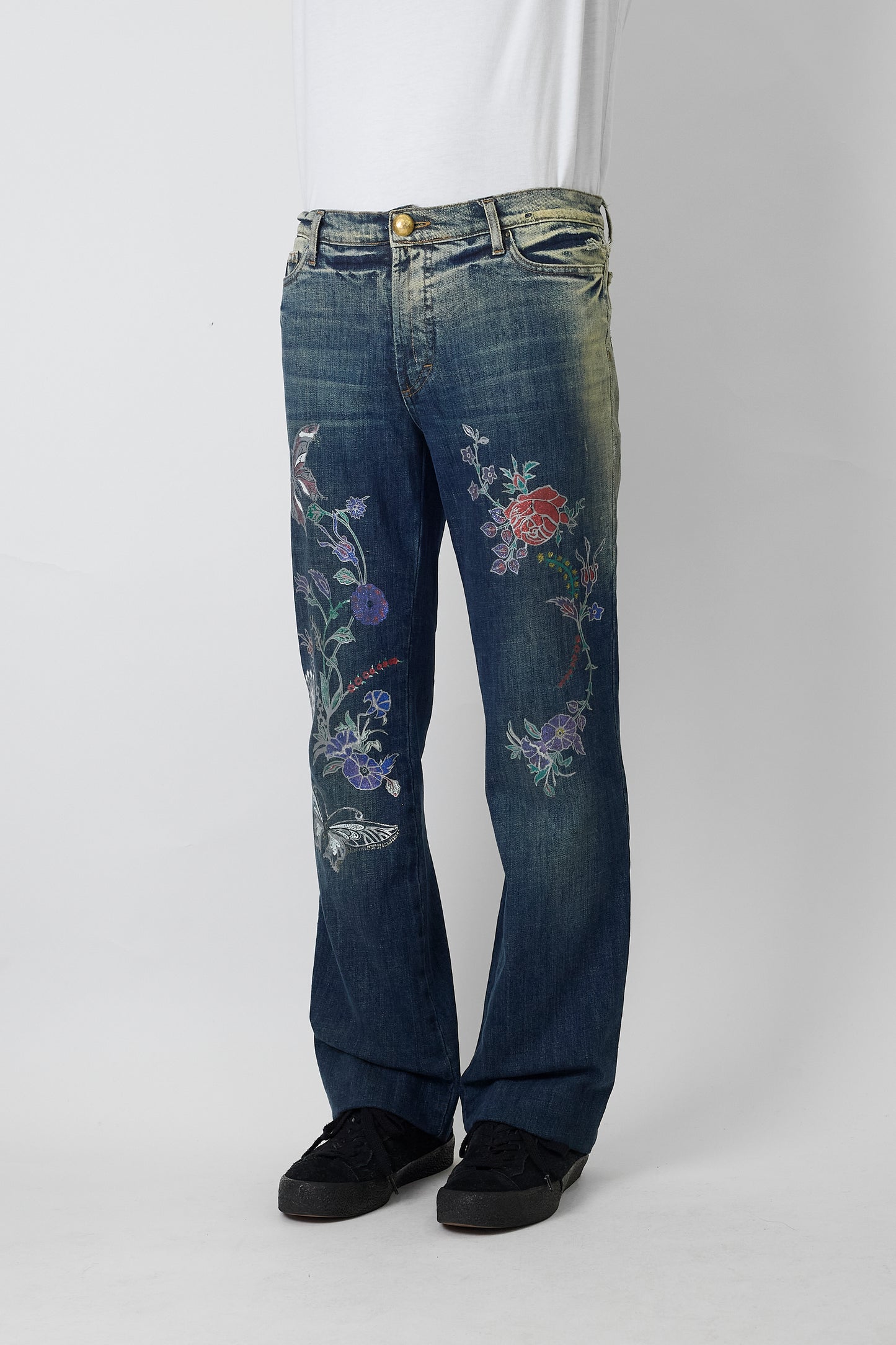 JUSTCAVALLI DESIGNED  BLUE DENIM WIDE PANTS MADE IN ITALY