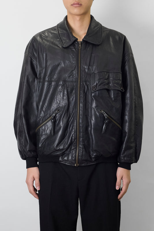 GIAN FRANCO FERRE BLACK LEATHER SHORT JACKET MADE IN ITALY