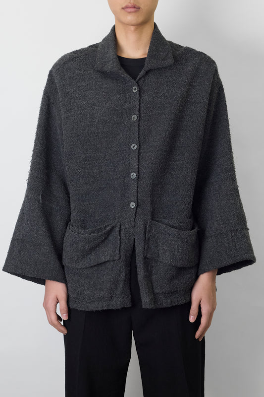 VINTAGE DESIGNED GRAY WOOL KNIT JACKET MADE IN FRANCE