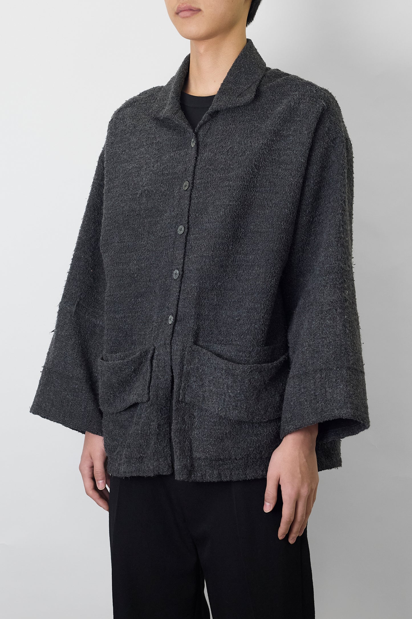 VINTAGE DESIGNED GRAY WOOL KNIT JACKET MADE IN FRANCE