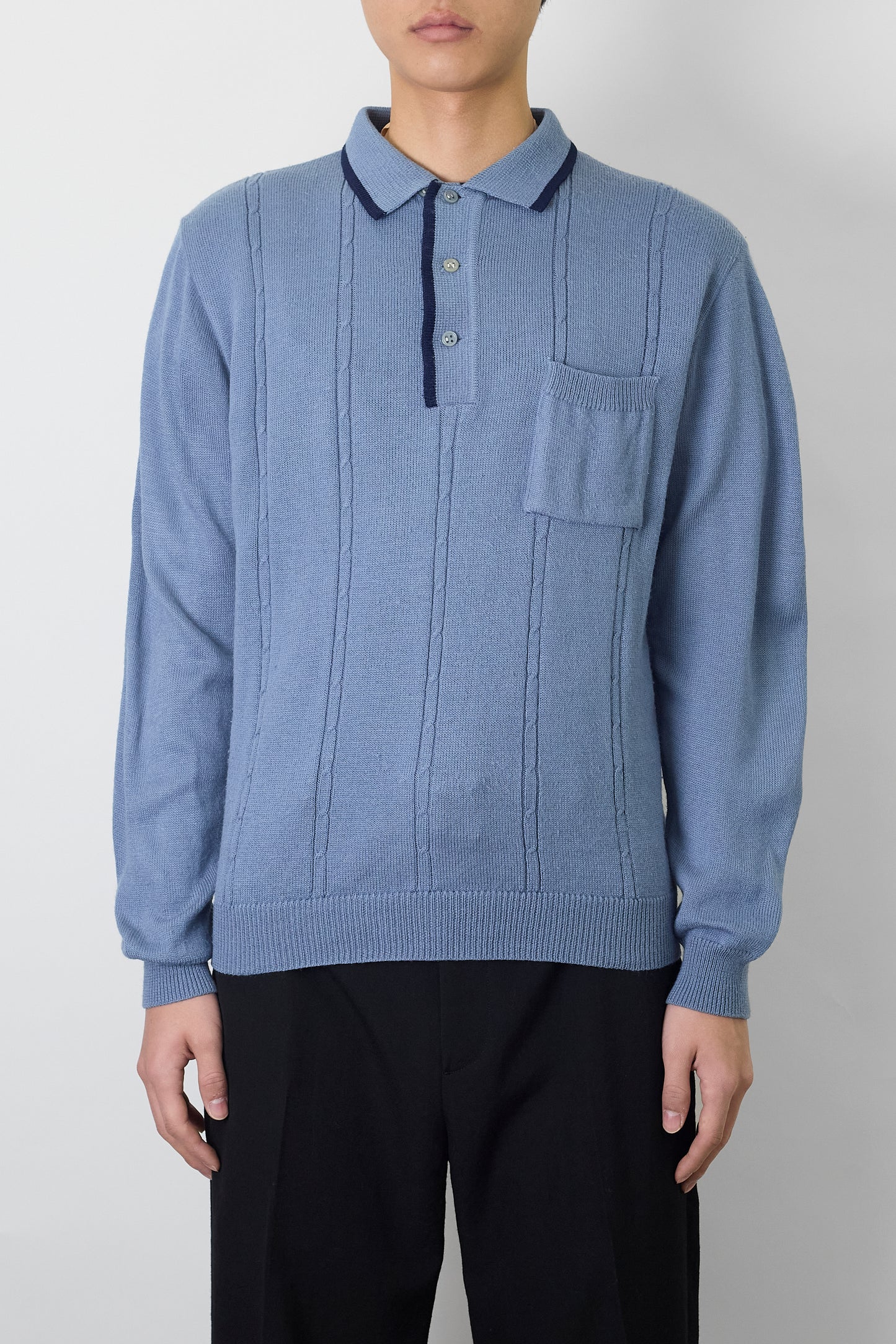 VINTAGE SKY BLUE WOOL KNIT POLO SHIRT