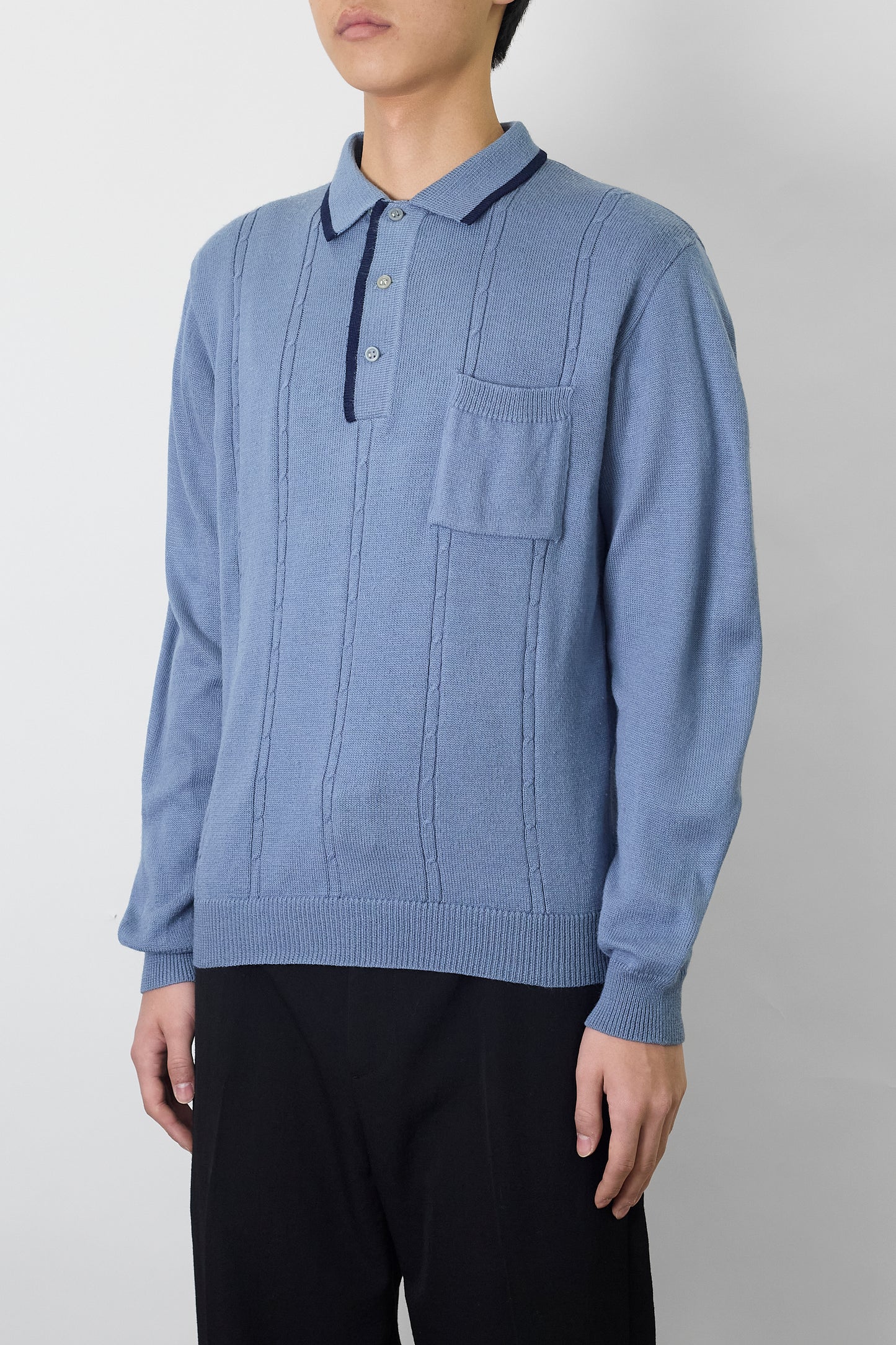 VINTAGE SKY BLUE WOOL KNIT POLO SHIRT