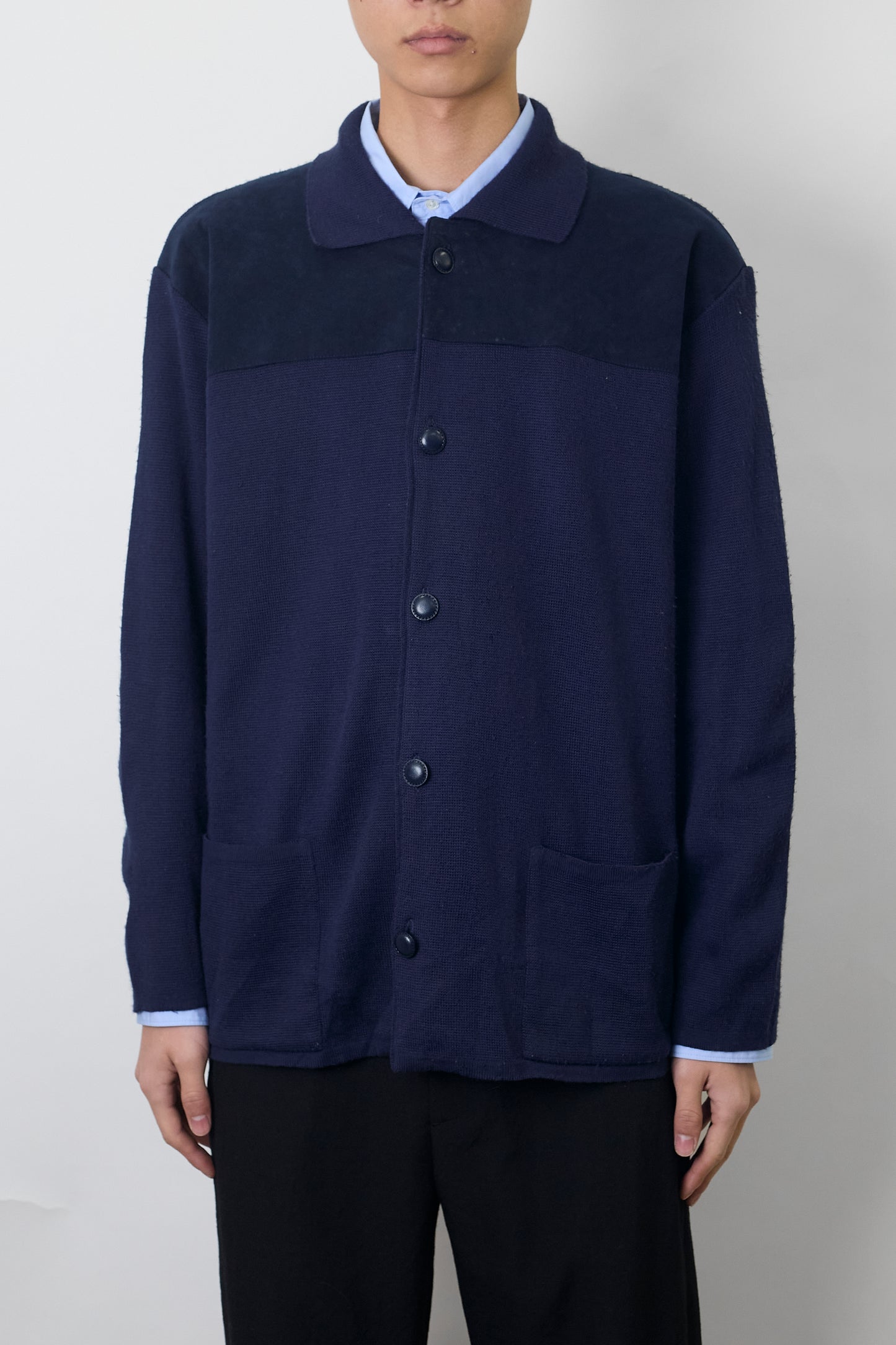 SIGNUM NAVY WOOL KNIT JACKET MADE IN SPAIN