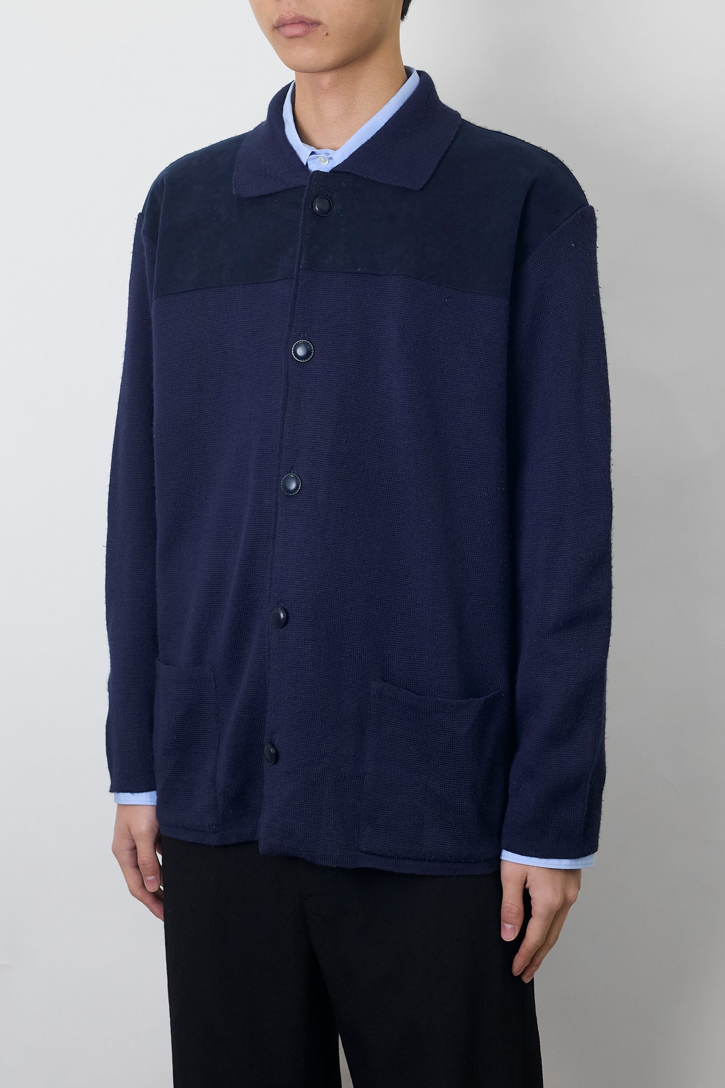 SIGNUM NAVY WOOL KNIT JACKET MADE IN SPAIN