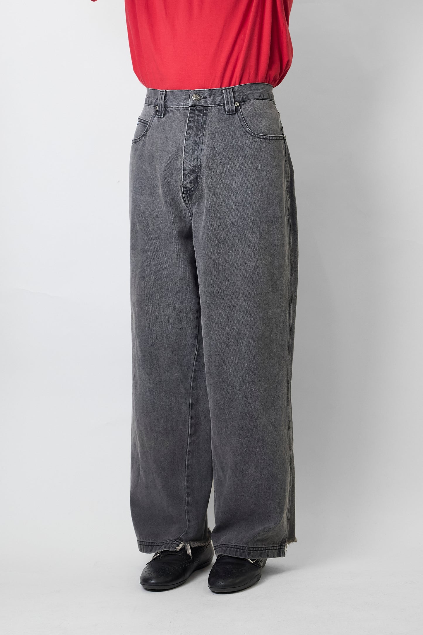 GENKI JEANS FADED BLACK DENIM WIDE PANTS