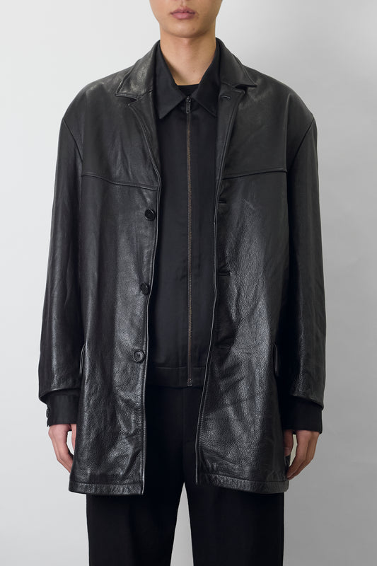 DKNY BLACK LEATHER CAR COAT