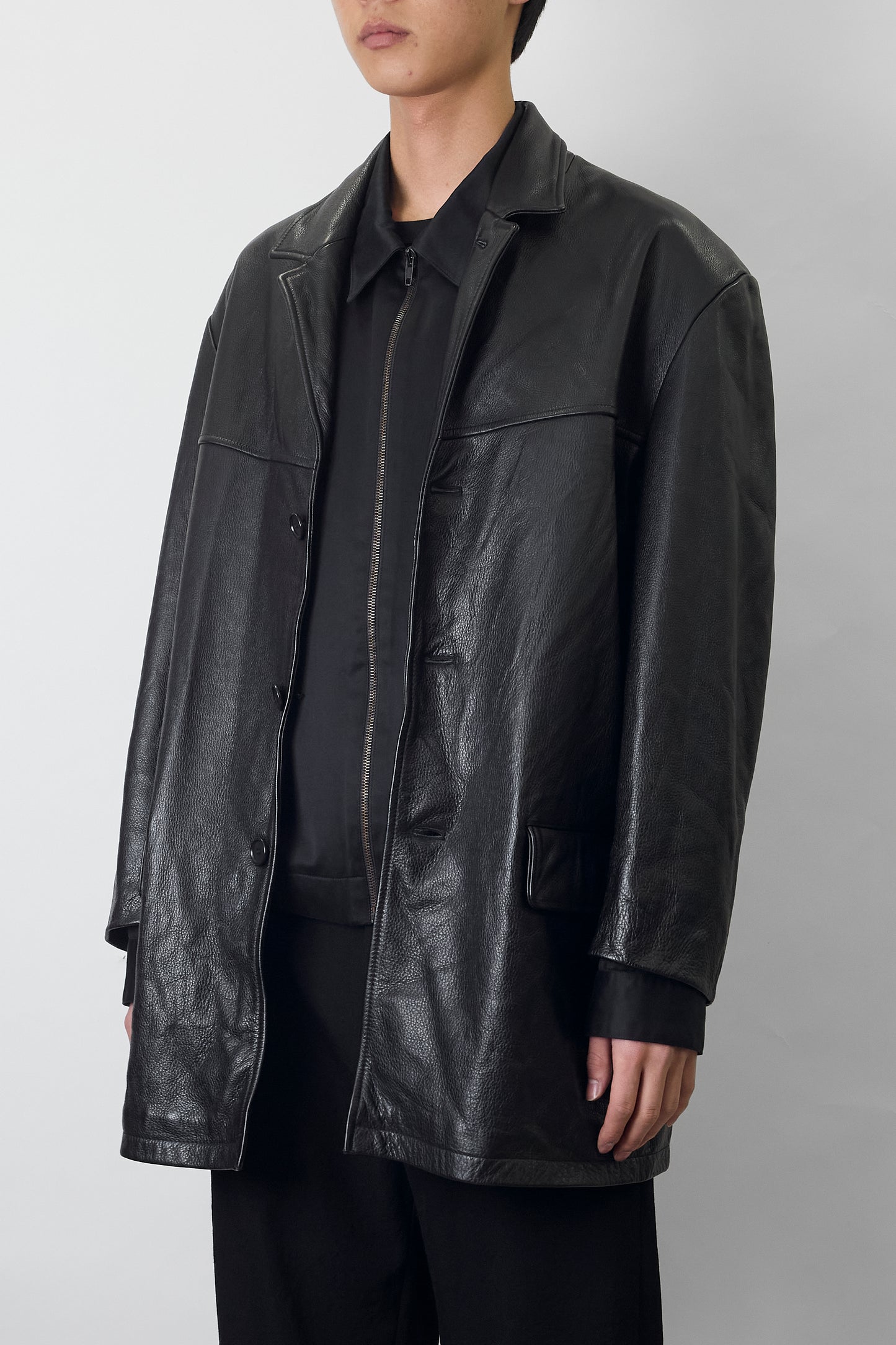 DKNY BLACK LEATHER CAR COAT