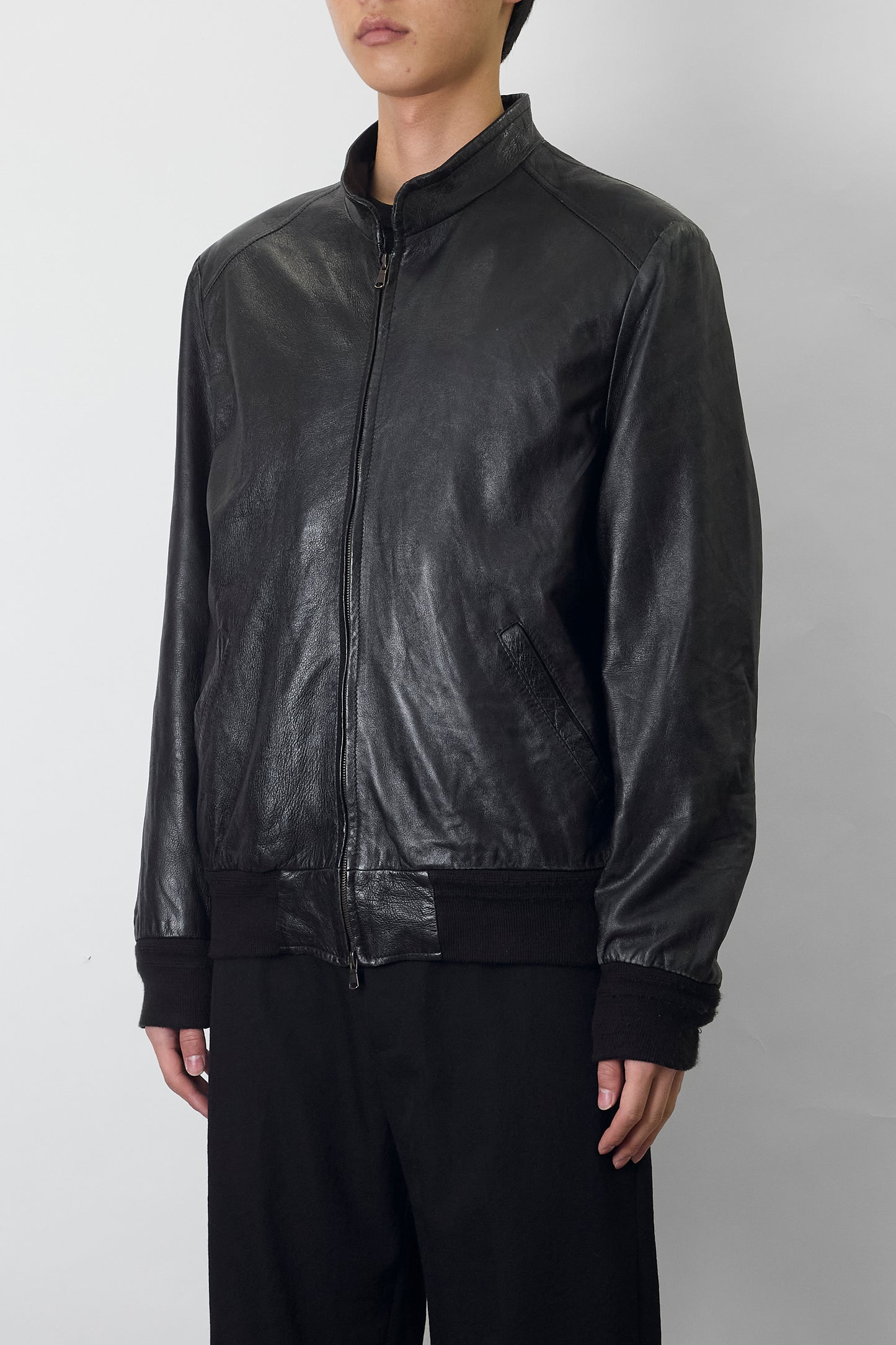 VINTAGE BLACK LEATHER SHORT JACKET MADE IN ITALY