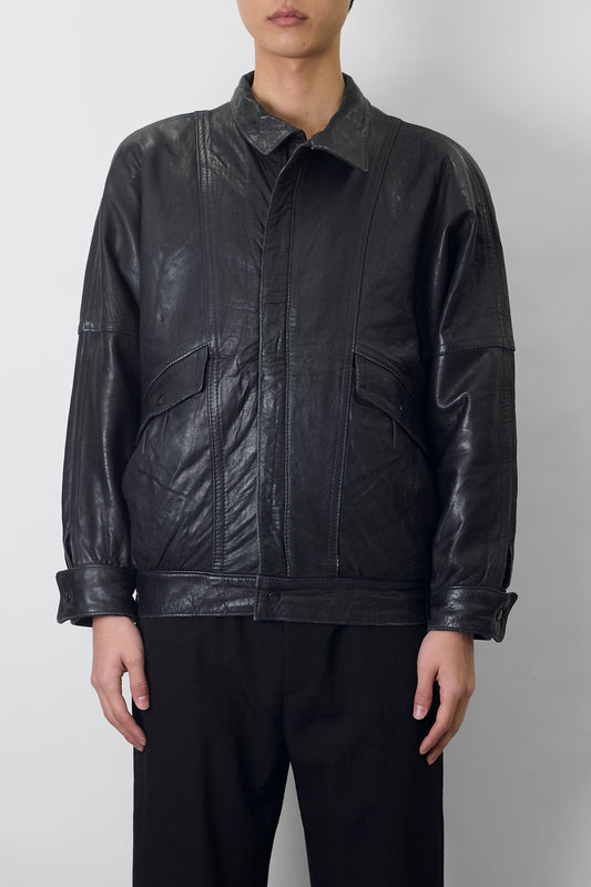 VINTAGE NAVY LEATHER SHORT JACKET MADE IN SPAIN