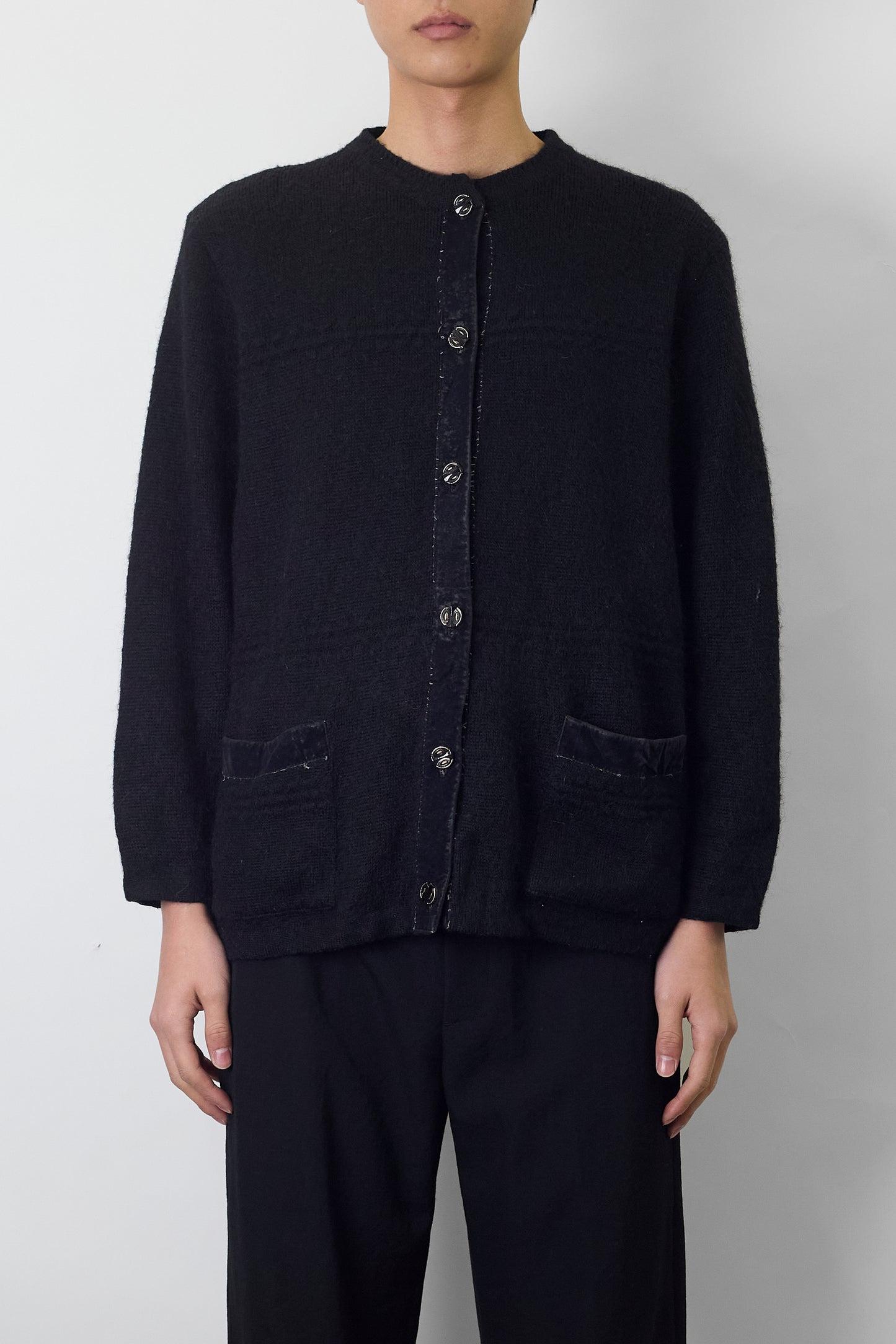 VINTAGE DESIGNED BLACK MOHAIR KNIT JACKET MADE IN SPAIN