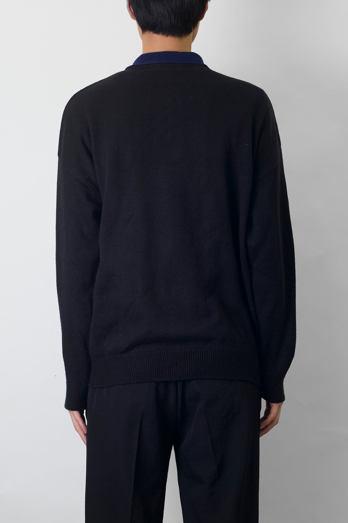 VINTAGE BLACK WOOL KNIT POLO SHIRT MADE IN SPAIN