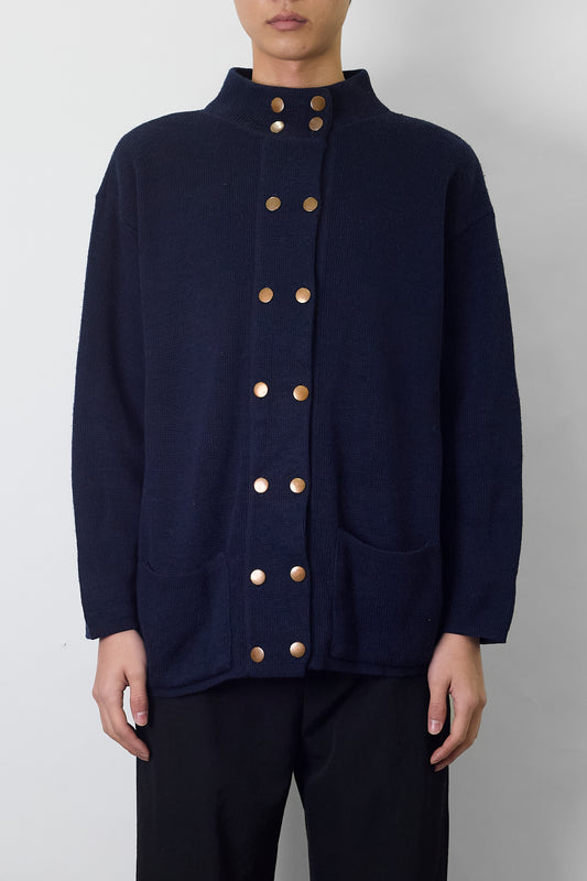 VINTAGE DESIGNED  NAVY WOOL KNIT MADE IN FRANCE