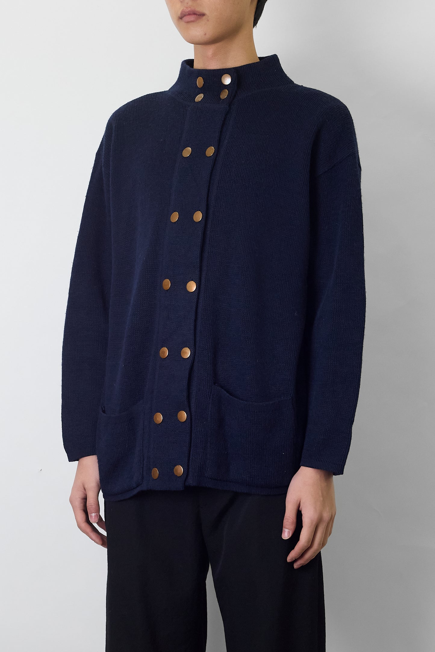 VINTAGE DESIGNED  NAVY WOOL KNIT MADE IN FRANCE