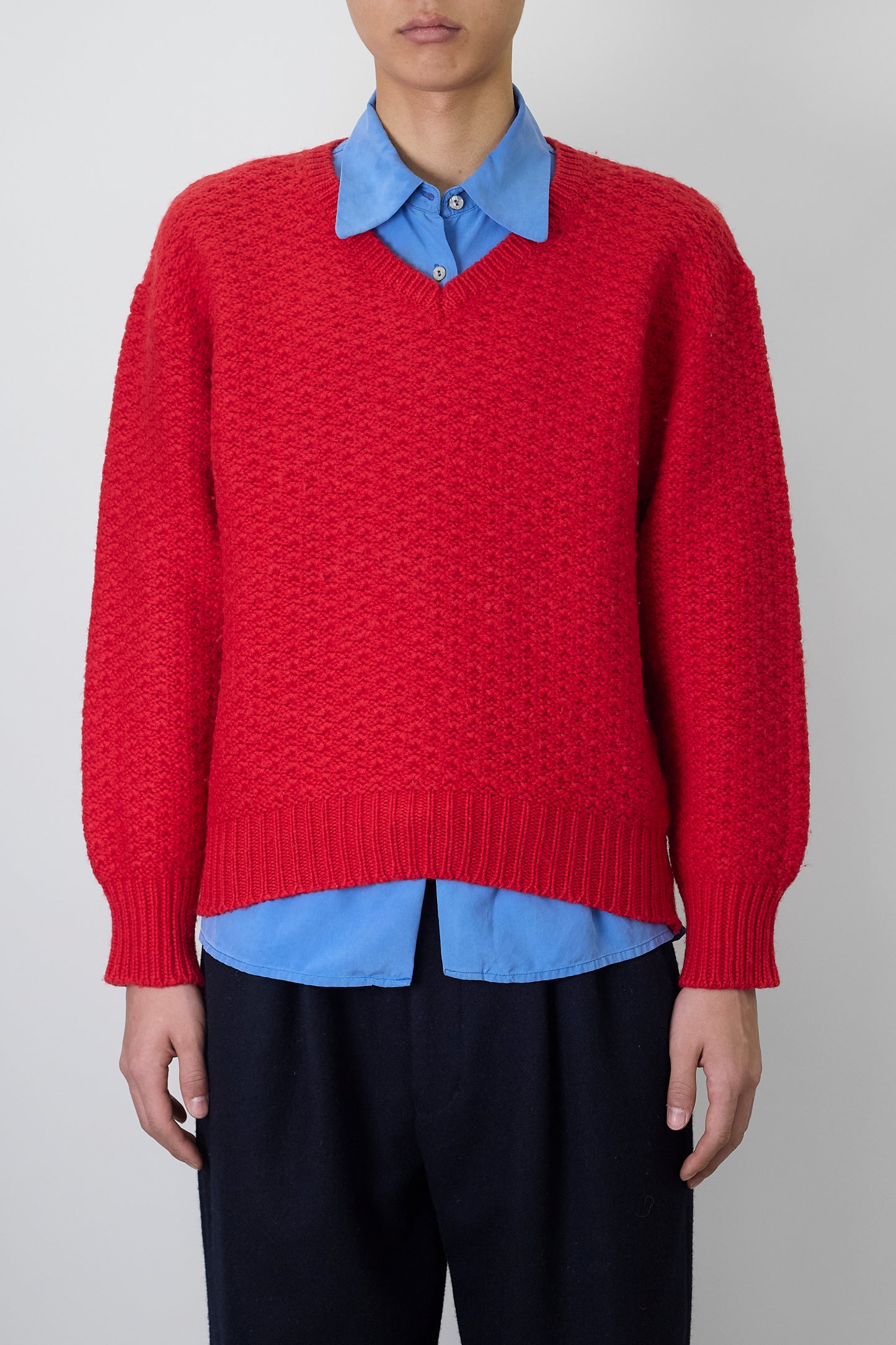 HOMME COMME DES GARCONS RED WOOL V NECK KNIT