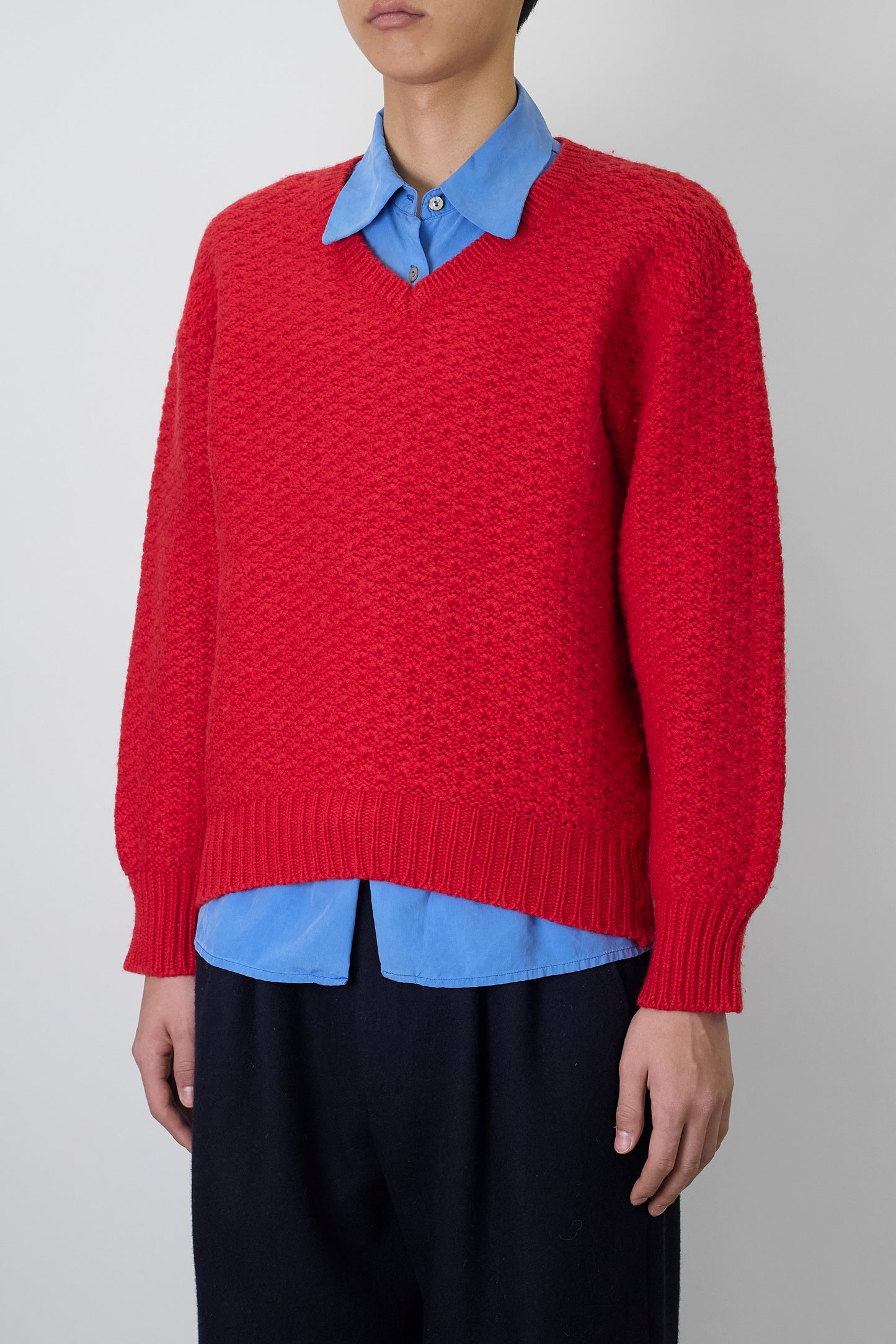 HOMME COMME DES GARCONS RED WOOL V NECK KNIT