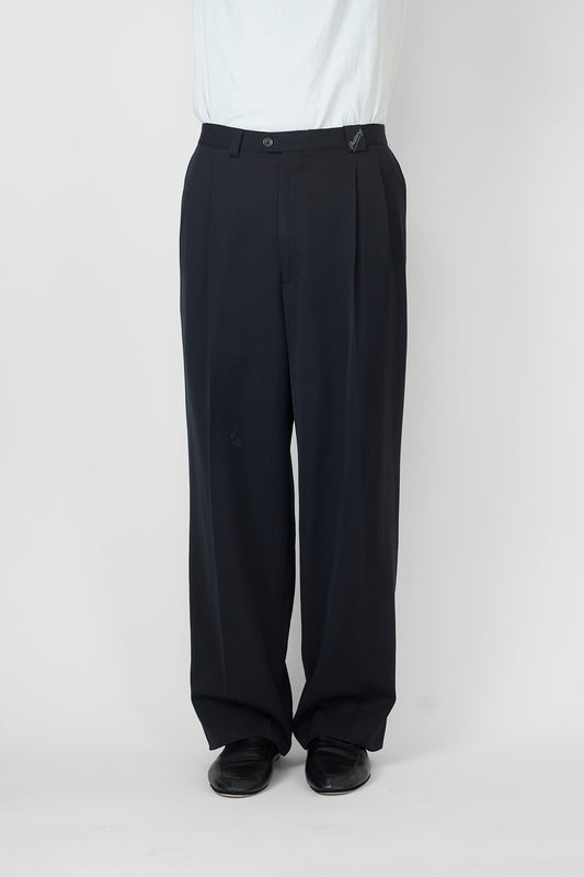 BURBERRYS NAVY WOOL WIDE PANTS MADE IN SPAIN