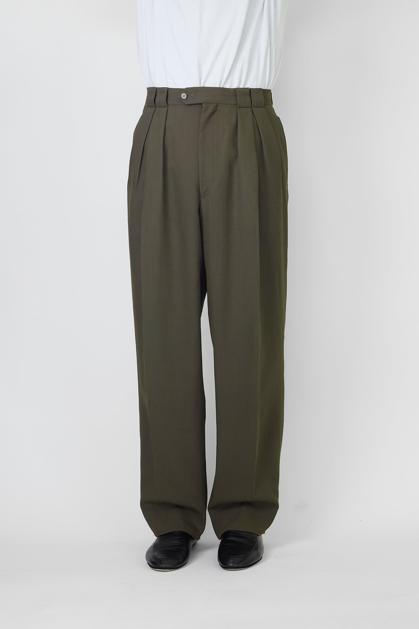 CALVIN KLEIN KHAKI WOOL WIDE PANTS MADE IN ITALY