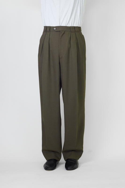 CALVIN KLEIN KHAKI WOOL WIDE PANTS MADE IN ITALY