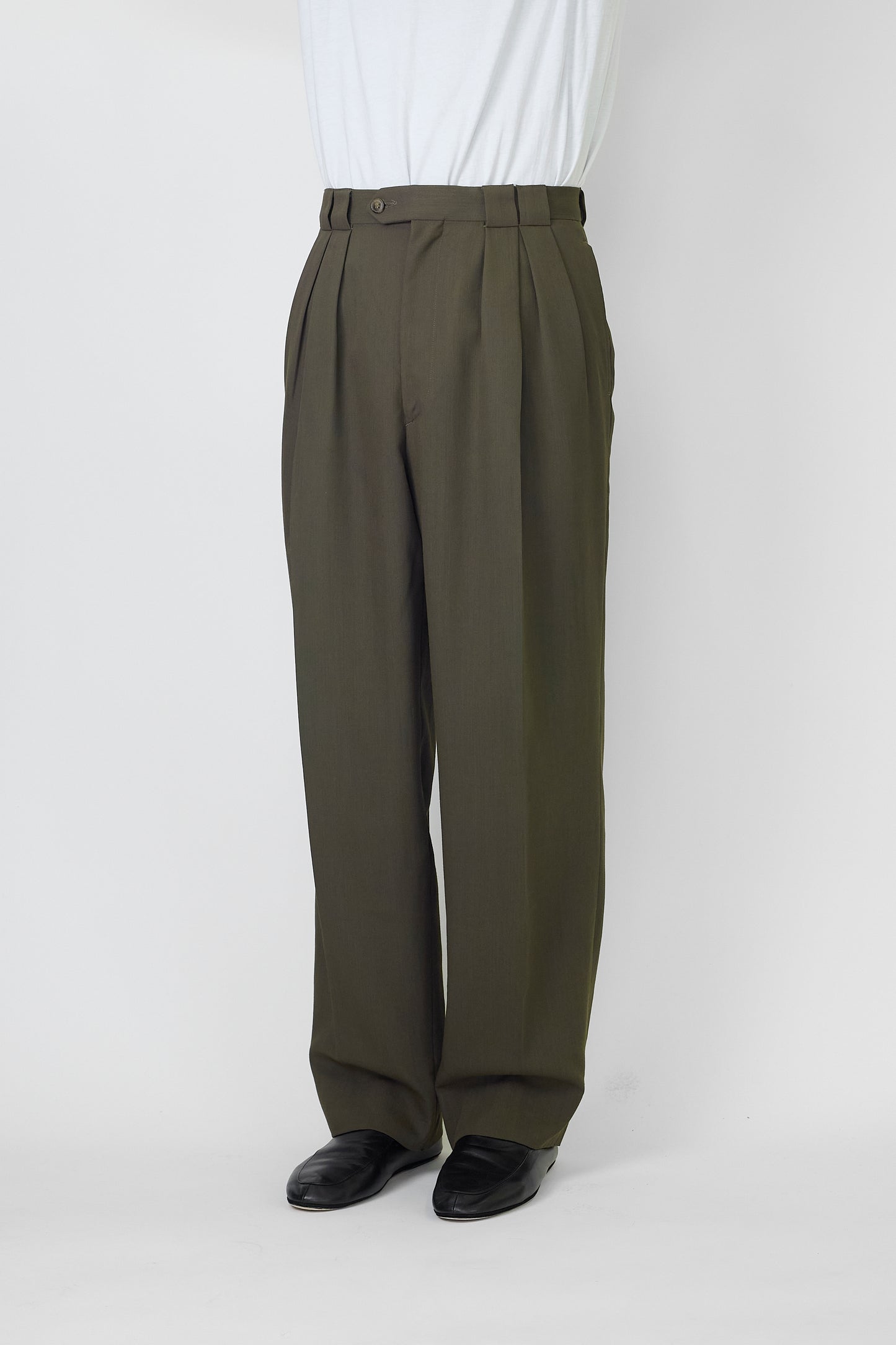 CALVIN KLEIN KHAKI WOOL WIDE PANTS MADE IN ITALY