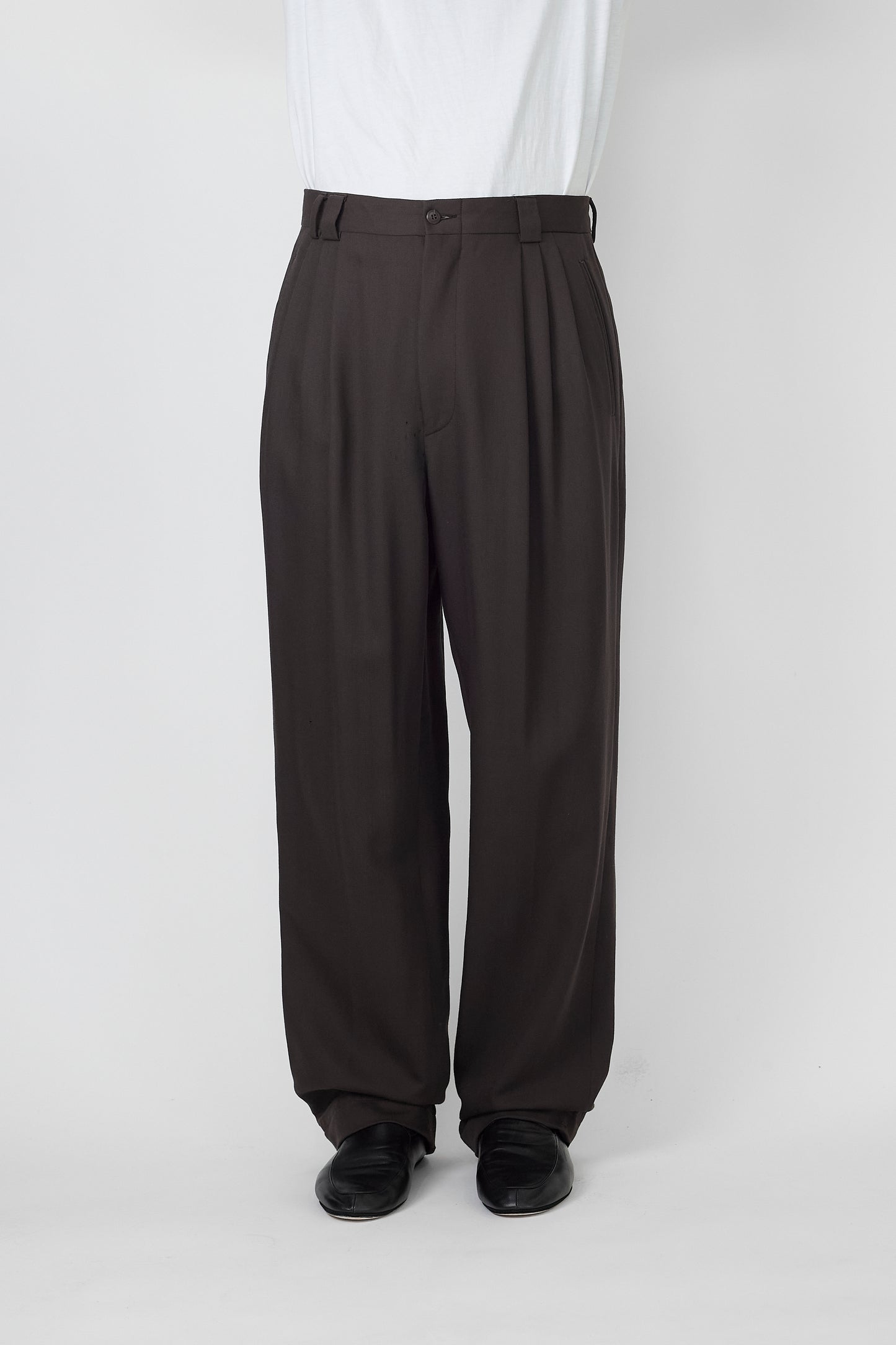 VINTAGE BROWN WOOL WIDE PANTS MADE IN ITALY