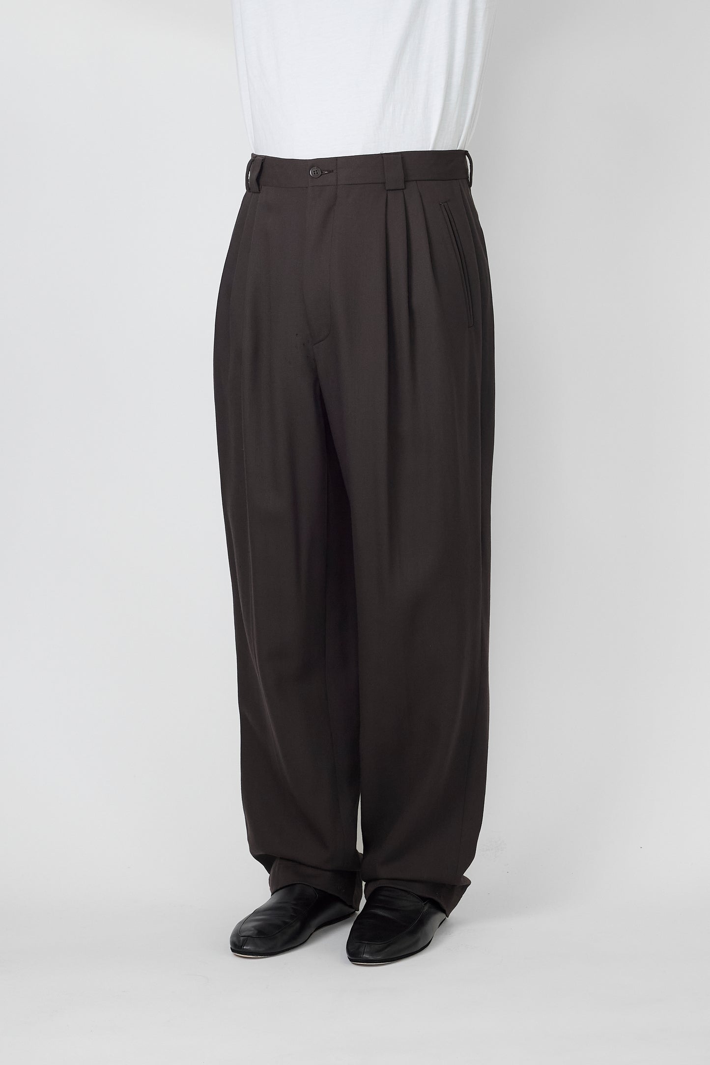 VINTAGE BROWN WOOL WIDE PANTS MADE IN ITALY