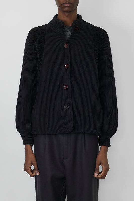 VINTAGE BLACK WOOL KNIT JACKET MADE IN ITALY