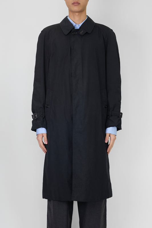 BURBERRYS BLACK COTTON LONG COAT MADE IN ENGLAND