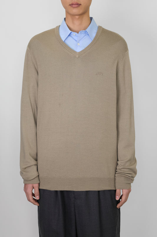 ARMANI JEANS BEIGE WOOL V NECK KNIT