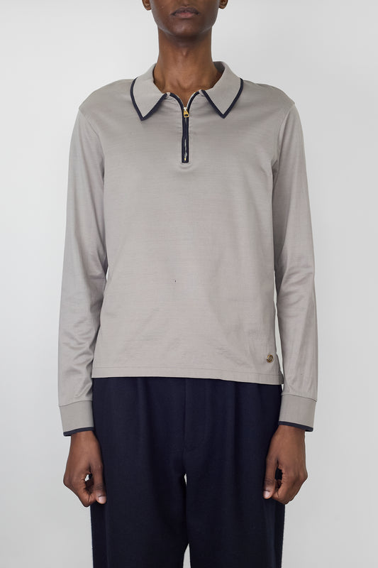 DUNHILL GRAY BEIGE ZIP UP KNIT MADE IN ITALY