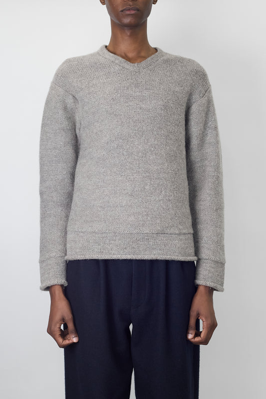 COMME DES GARCONS HOMME DESIGNED GRAY WOOL V NECK KNIT