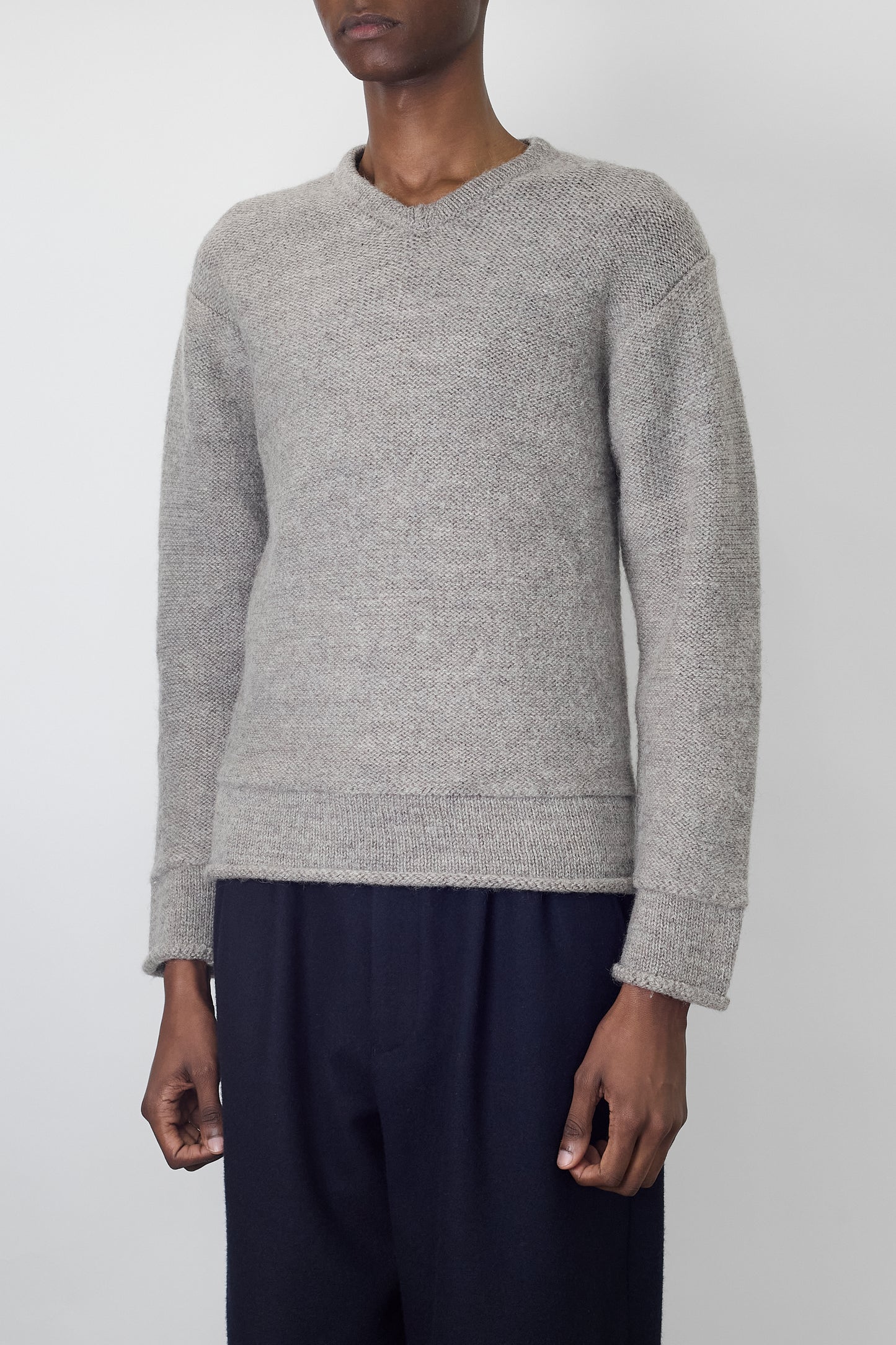 COMME DES GARCONS HOMME DESIGNED GRAY WOOL V NECK KNIT