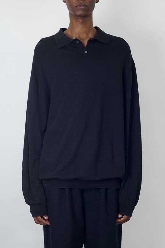 VINTAGE BLACK KNIT POLO SHIRT MADE IN ITALY