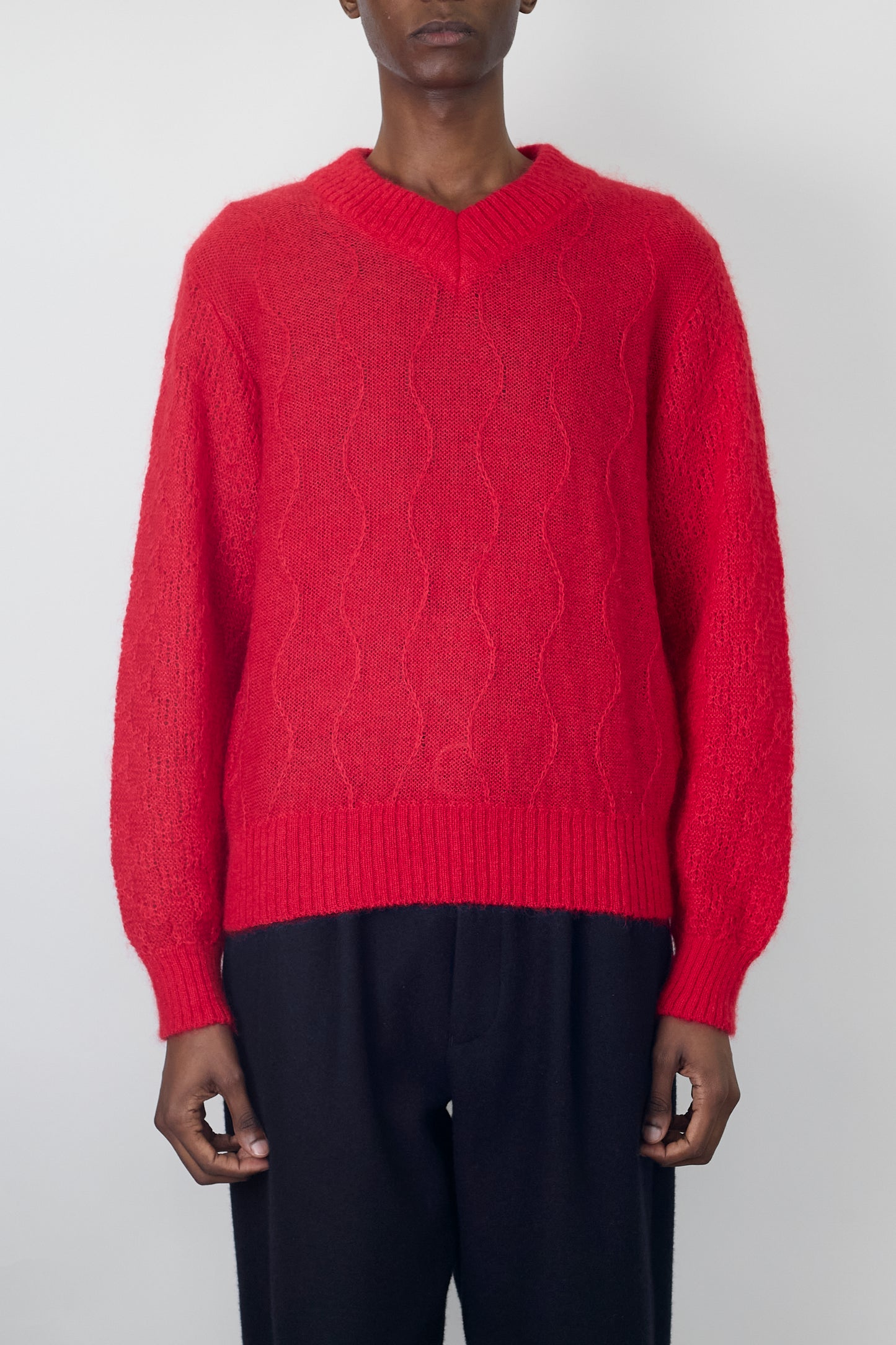 GANRYU RED MOHAIR V NECK KNIT