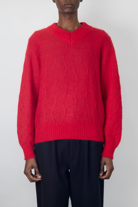 GANRYU RED MOHAIR V NECK KNIT