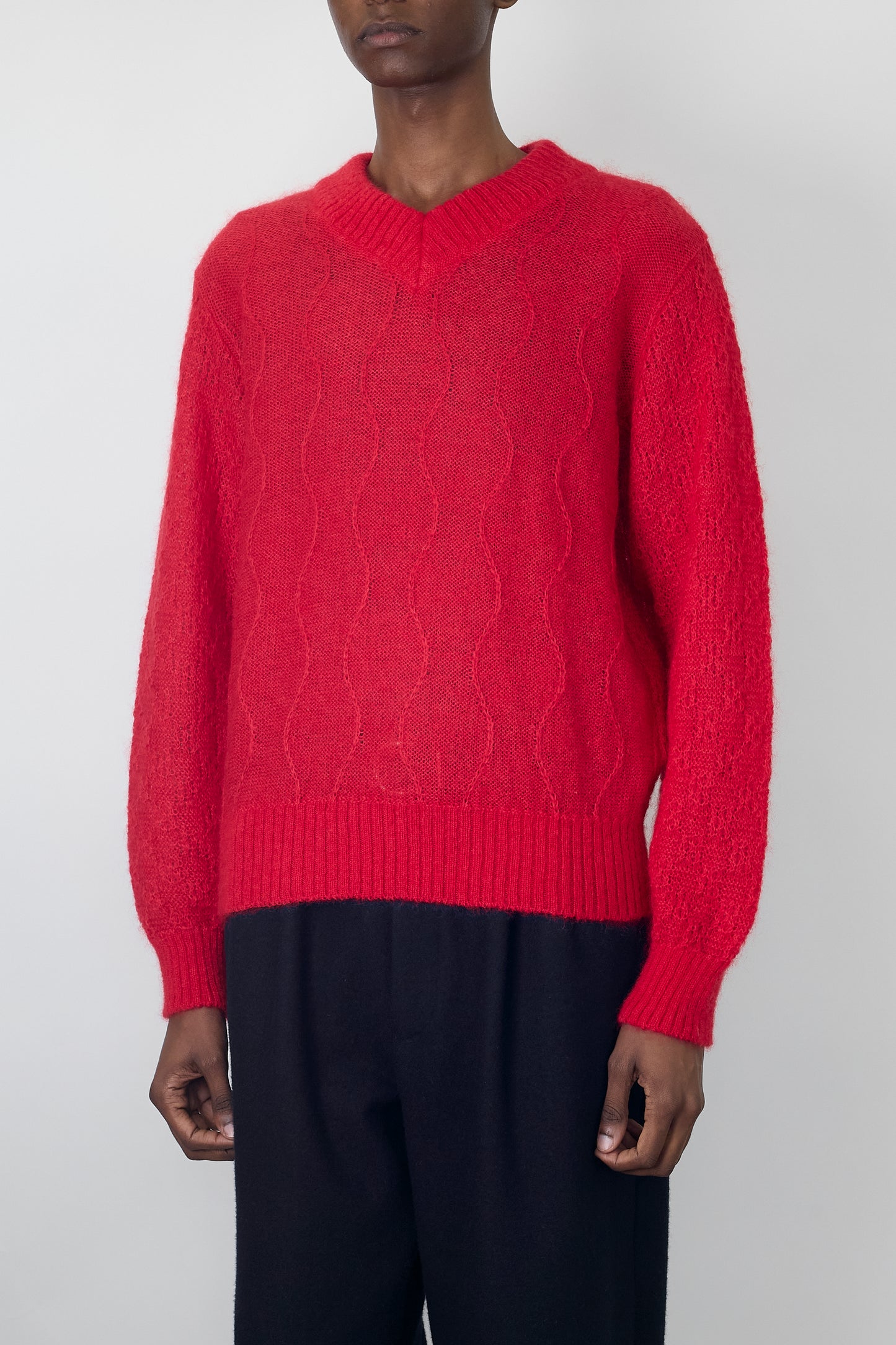 GANRYU RED MOHAIR V NECK KNIT