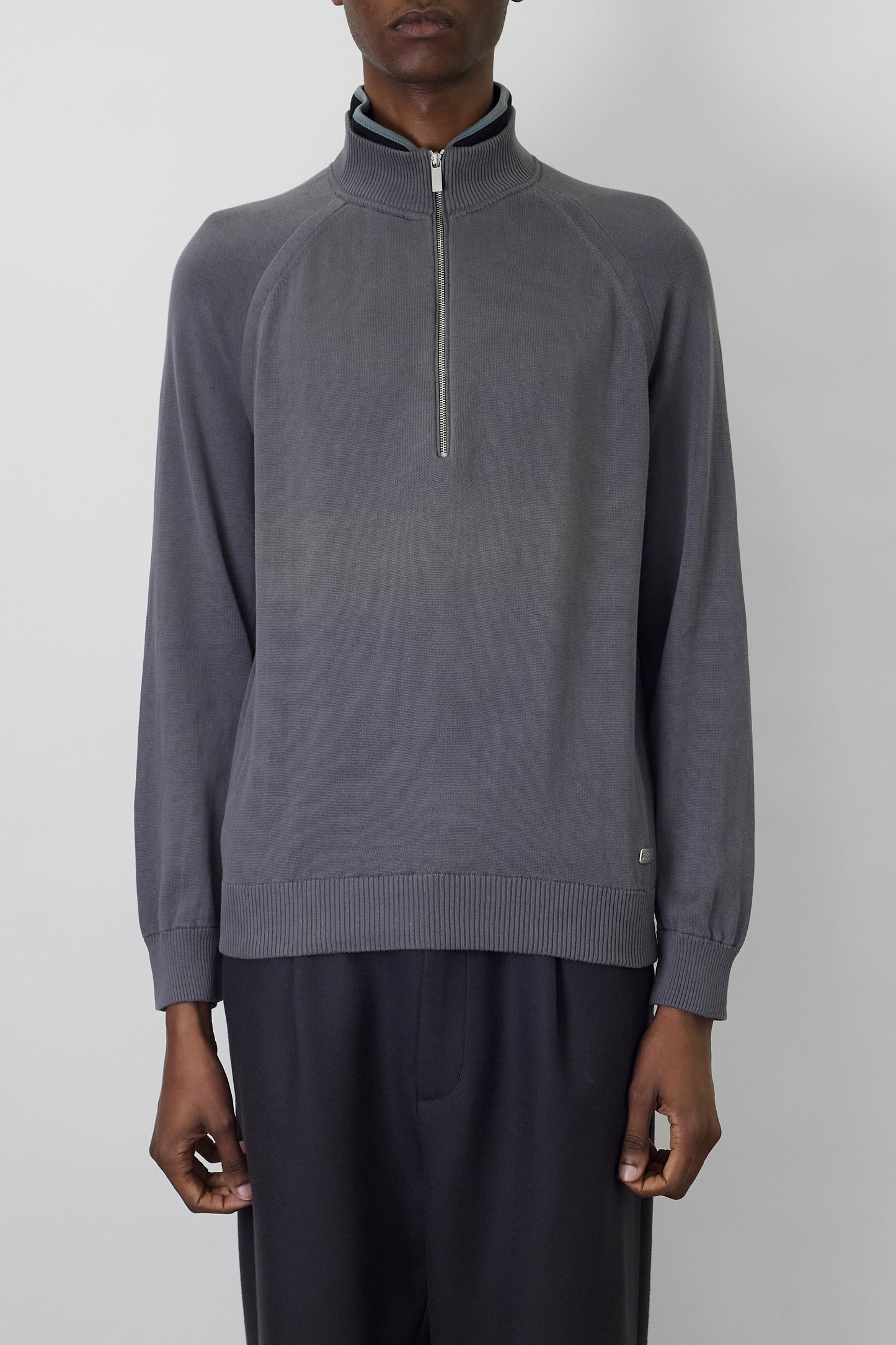ZEGNA SPORTS DESIGNED GRAY HALF ZIP UP KNIT MADE IN TURKEY
