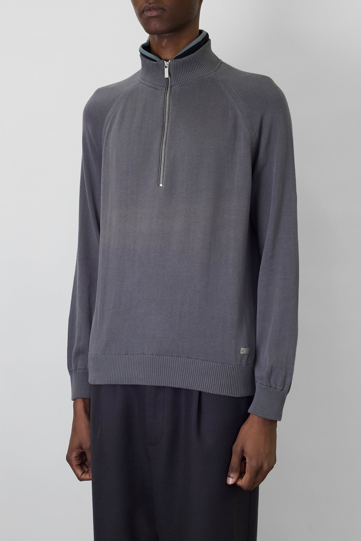 ZEGNA SPORTS DESIGNED GRAY HALF ZIP UP KNIT MADE IN TURKEY