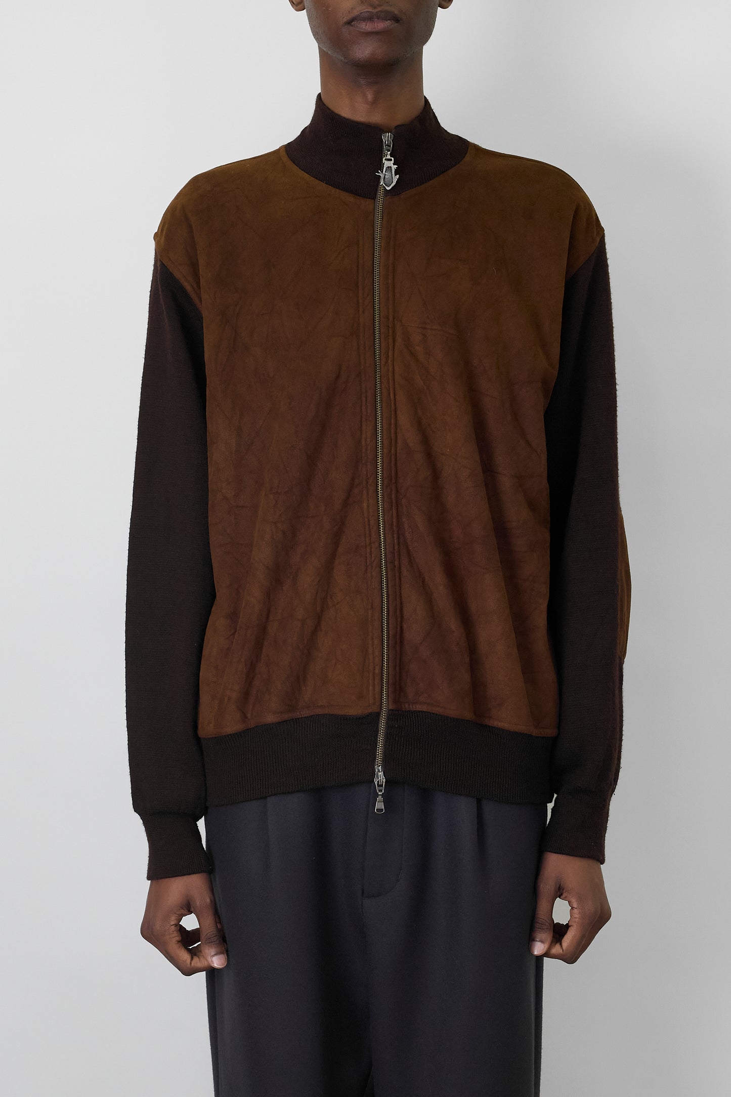 JUMFIL DESIGNED BROWN WOOL ZIP UP KNIT MADE IN ITALY