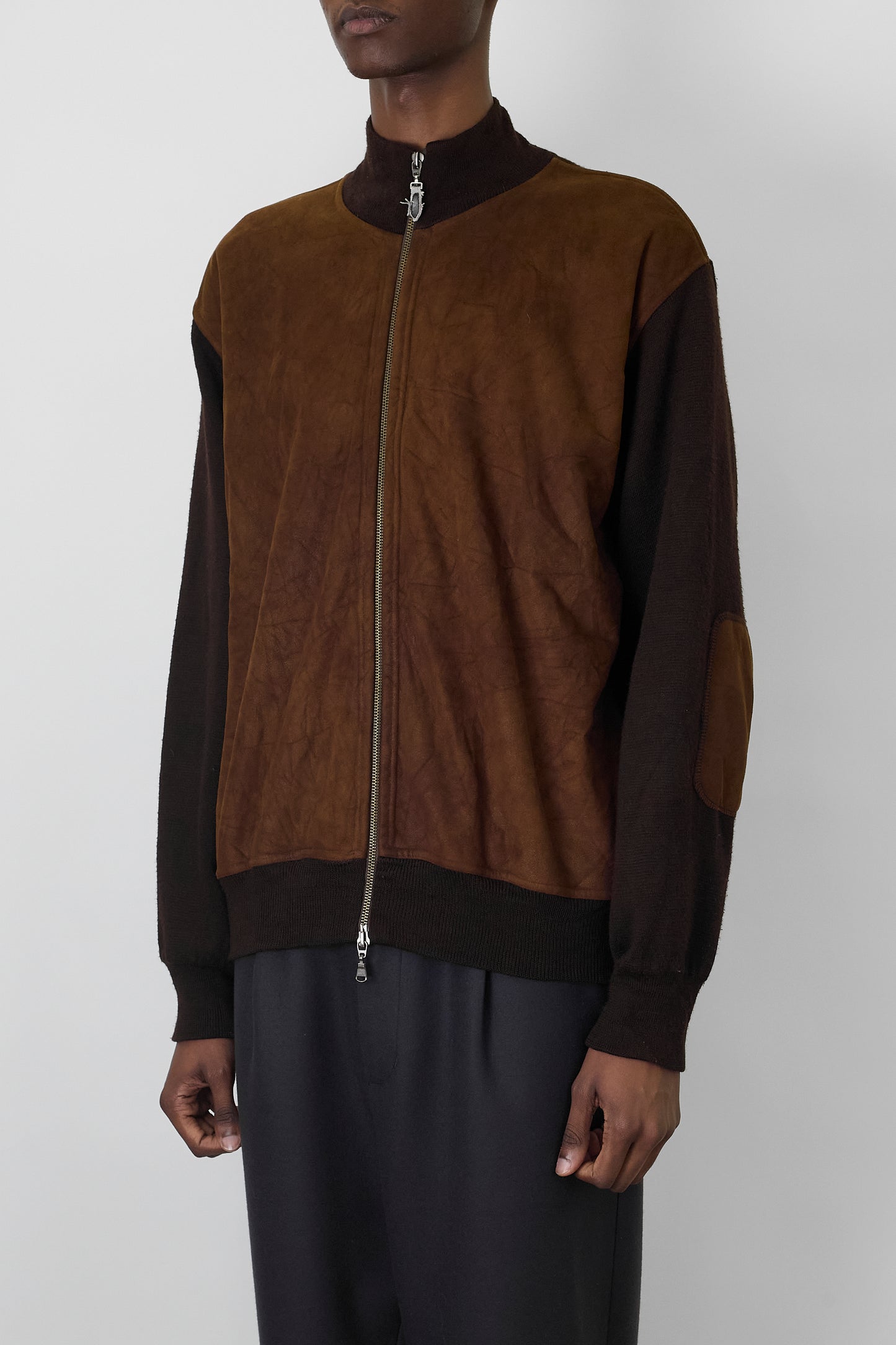 JUMFIL DESIGNED BROWN WOOL ZIP UP KNIT MADE IN ITALY