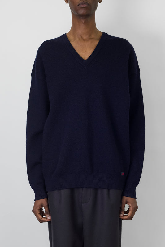 VINTAGE NAVY WOOL V NECK KNIT MADE IN FRANCE