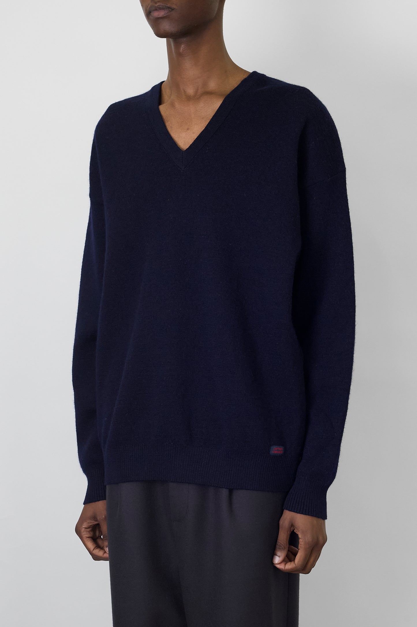 VINTAGE NAVY WOOL V NECK KNIT MADE IN FRANCE