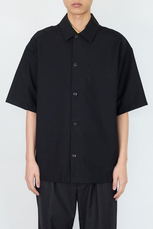 LOWNN BLACK WOOL SHORT SLEEVE SHIRT MADE IN POLAND