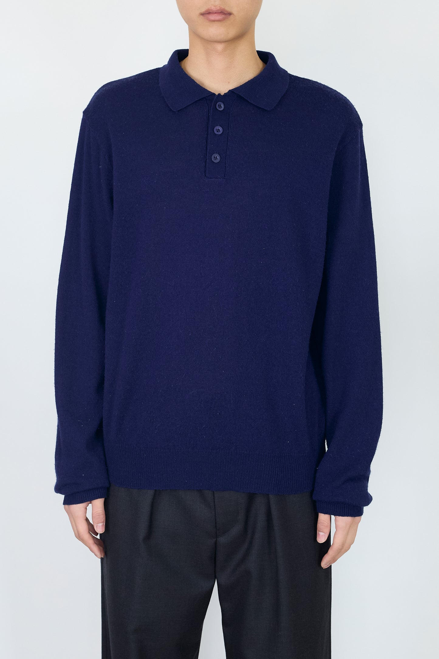 VINTAGE NAVY WOOL KNIT POLO SHIRT MADE IN ITALY