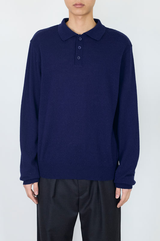 VINTAGE NAVY WOOL KNIT POLO SHIRT MADE IN ITALY