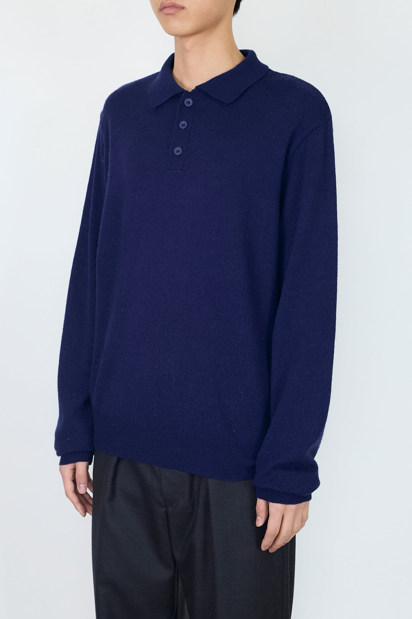 VINTAGE NAVY WOOL KNIT POLO SHIRT MADE IN ITALY